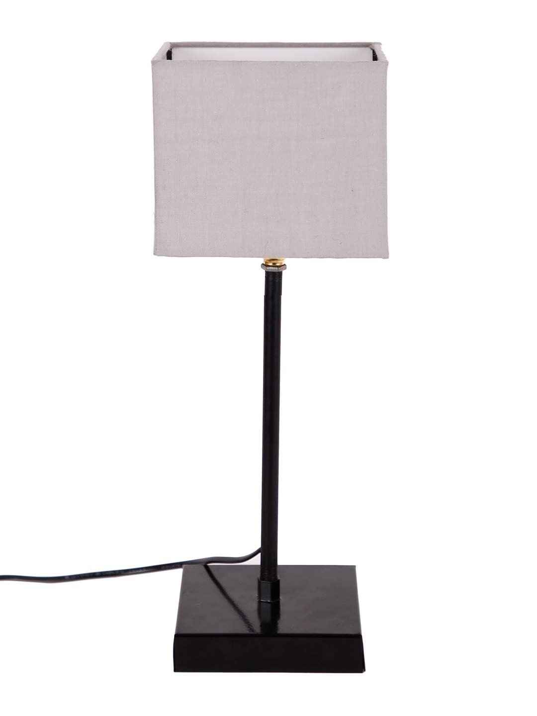 Square Grey Cotton Shade Table Lamp with Iron Base