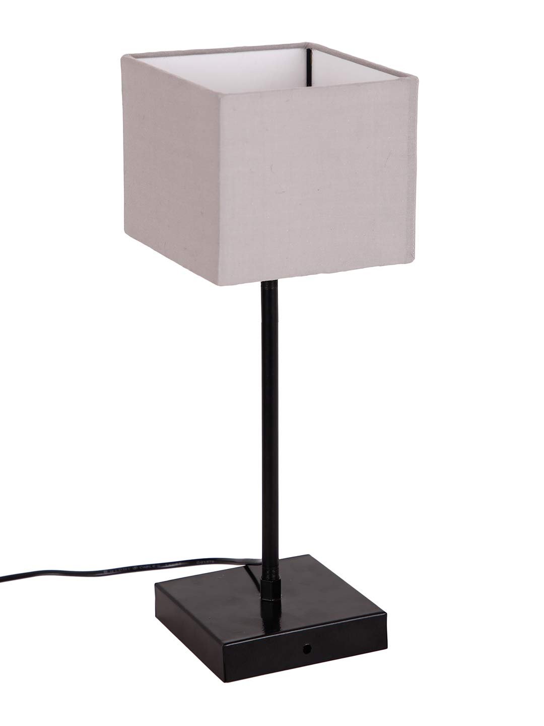 Square Grey Cotton Shade Table Lamp with Iron Base