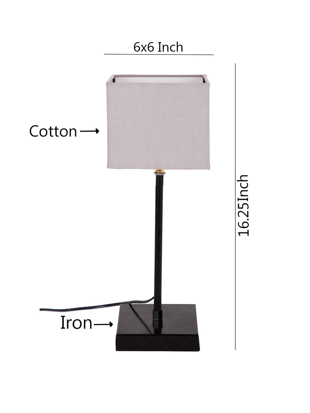 Square Grey Cotton Shade Table Lamp with Iron Base