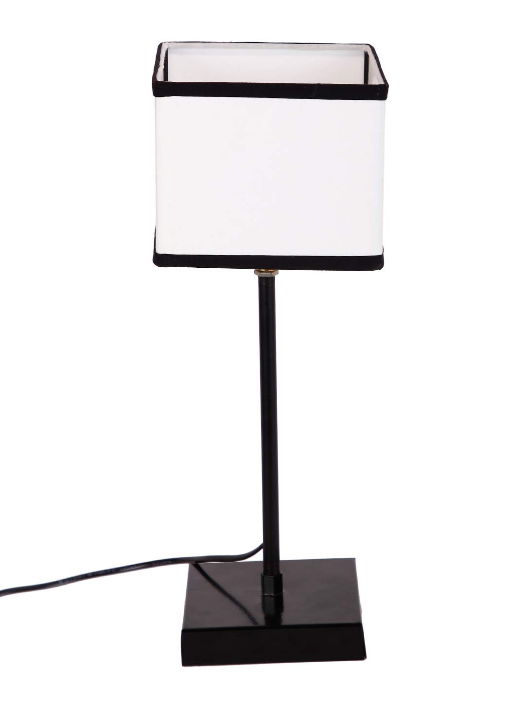 Square Multicolor Cotton Shade Table Lamp with Iron Base