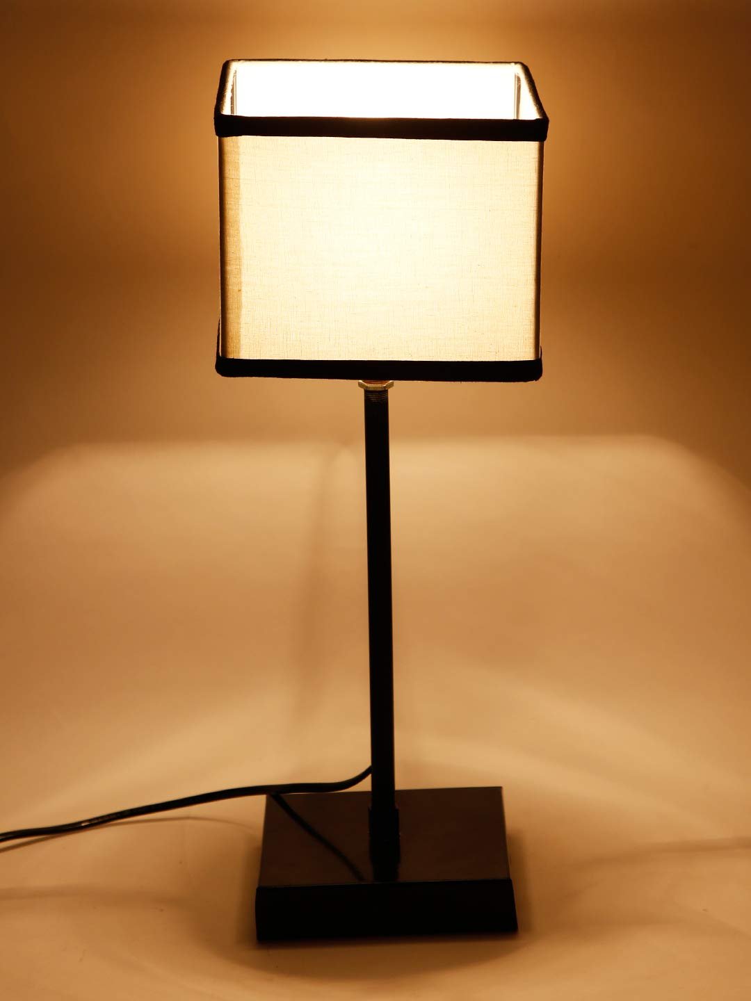 Square Multicolor Cotton Shade Table Lamp with Iron Base