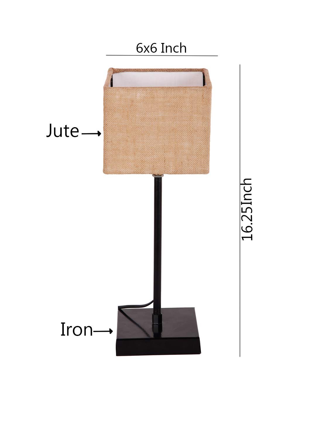 Square Beige Jute Shade Table Lamp with Iron Base