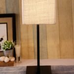 Square White Jute Shade Table Lamp with Iron Base