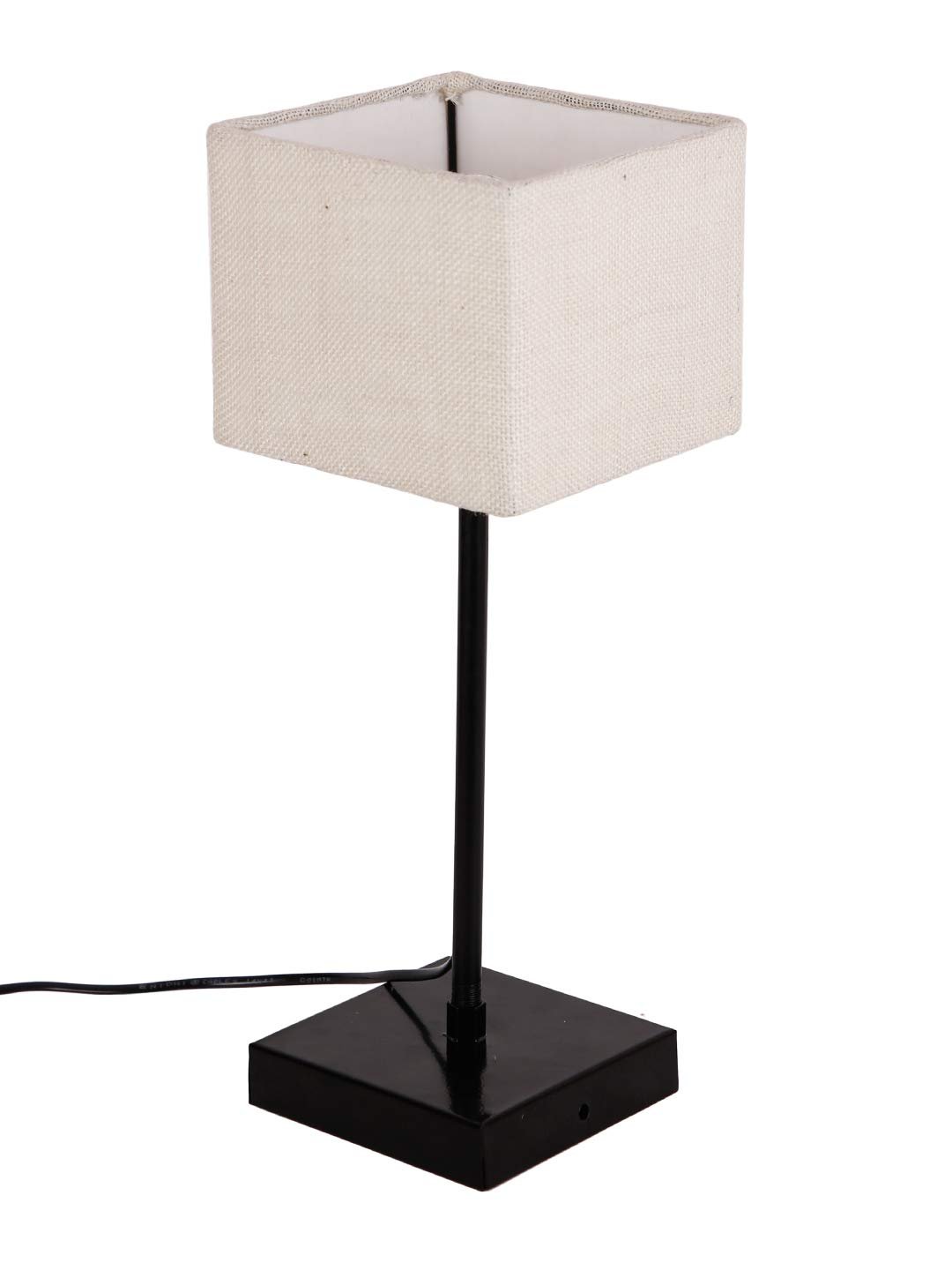 Square White Jute Shade Table Lamp with Iron Base
