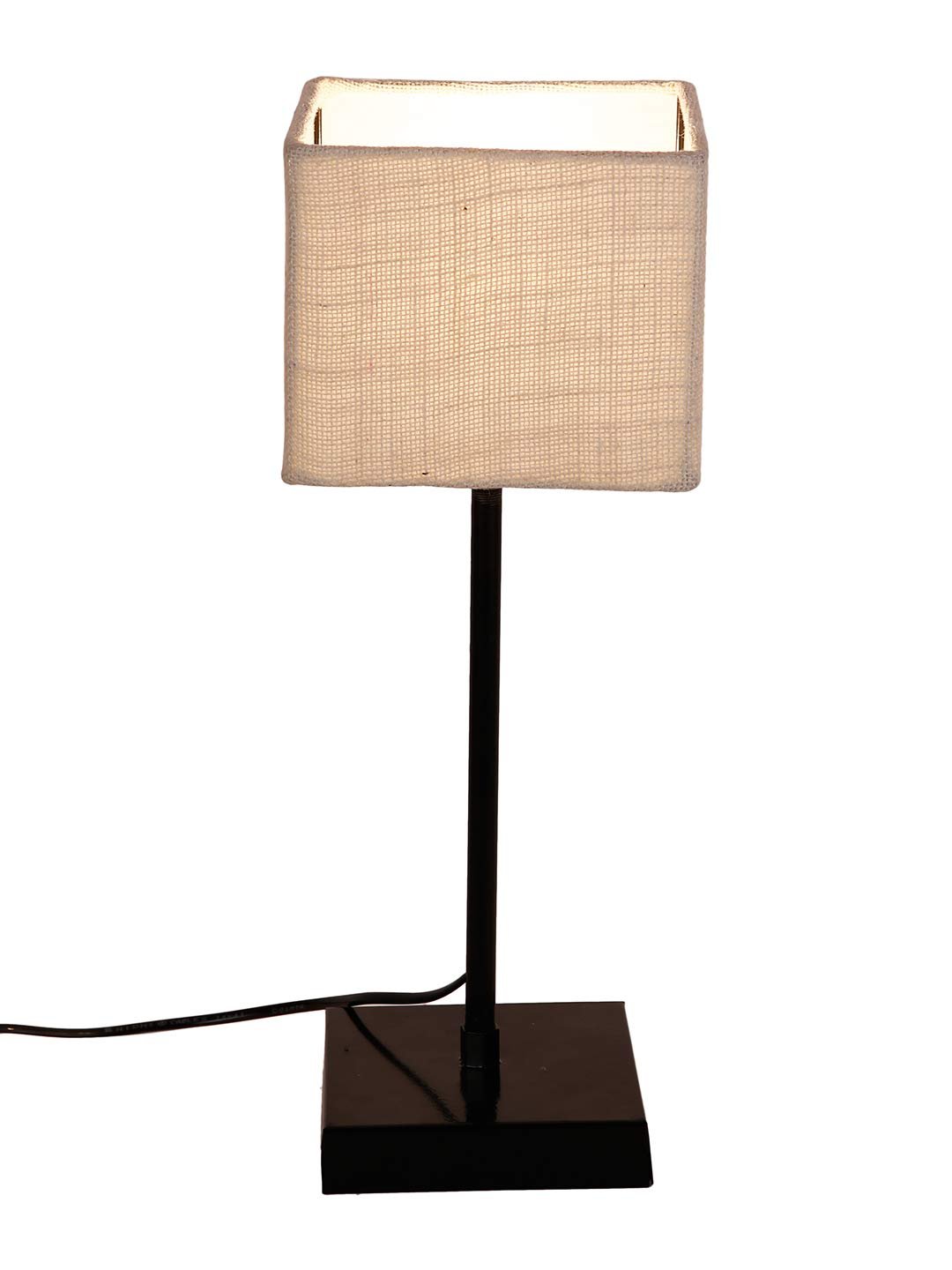 Square White Jute Shade Table Lamp with Iron Base