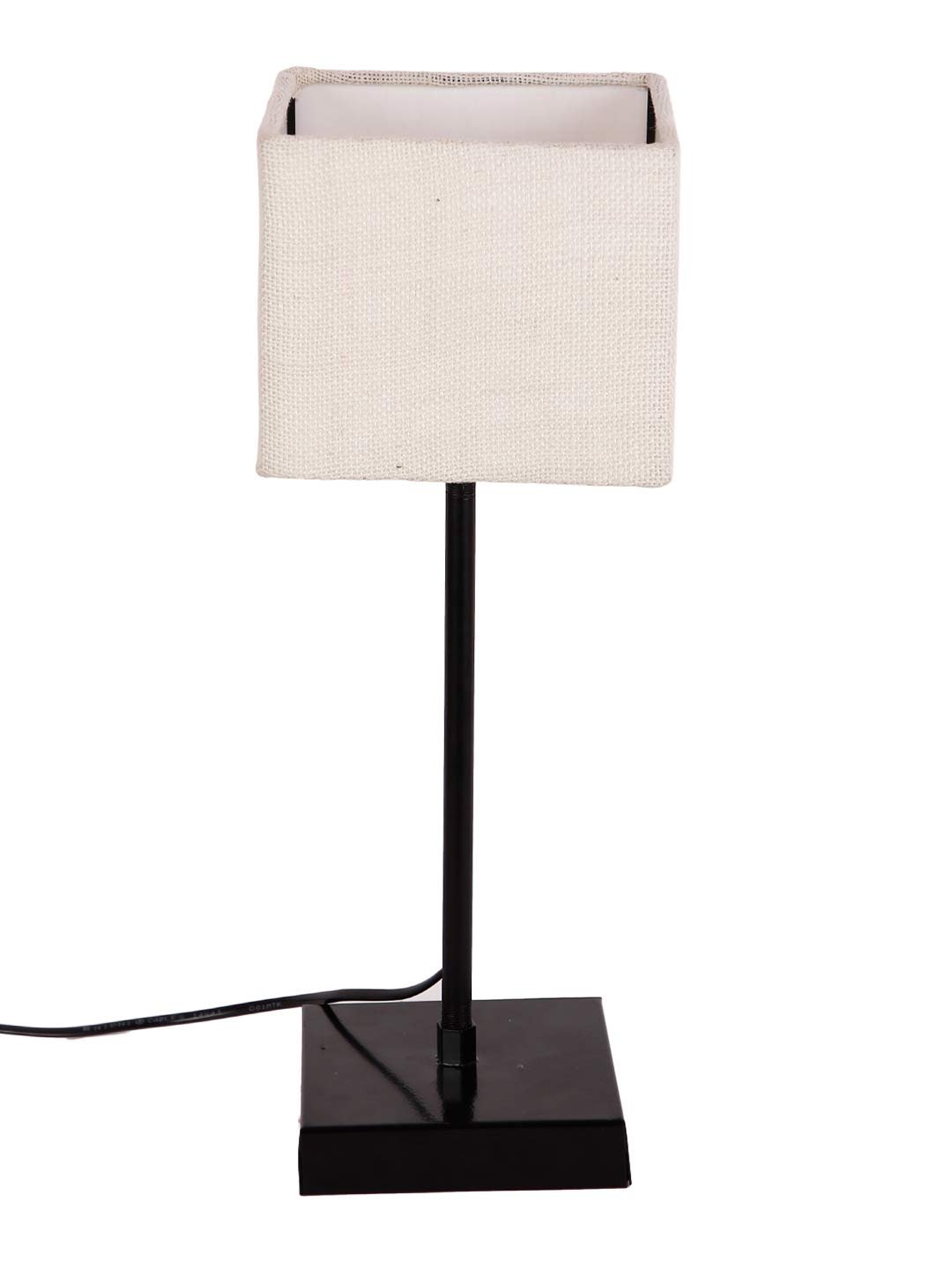 Square White Jute Shade Table Lamp with Iron Base