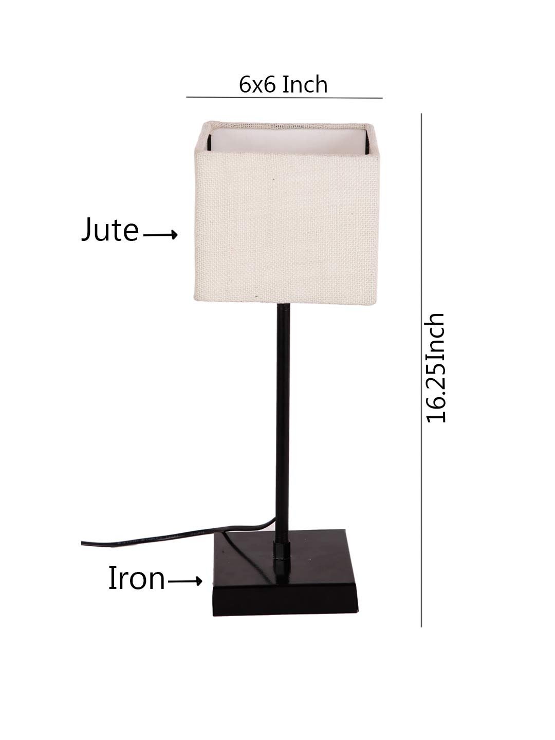 Square White Jute Shade Table Lamp with Iron Base