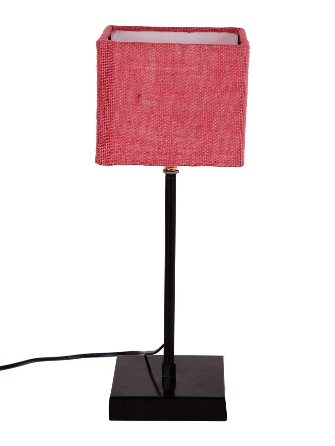 Square Pink Jute Shade Table Lamp with Iron Base