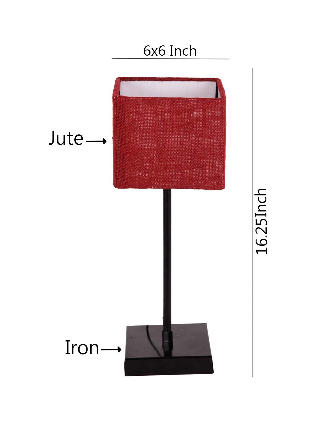 Square Maroon Jute Shade Table Lamp with Iron Base
