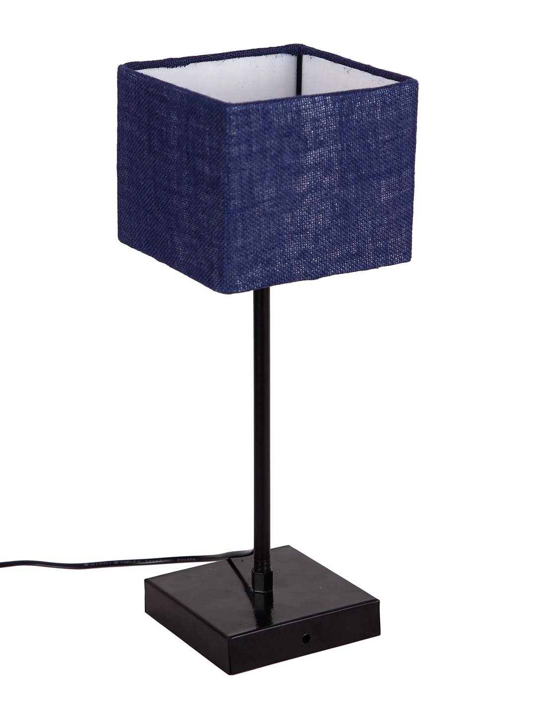 Square Blue Jute Shade Table Lamp with Iron Base