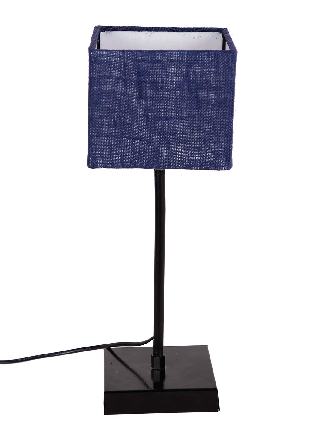 Square Blue Jute Shade Table Lamp with Iron Base