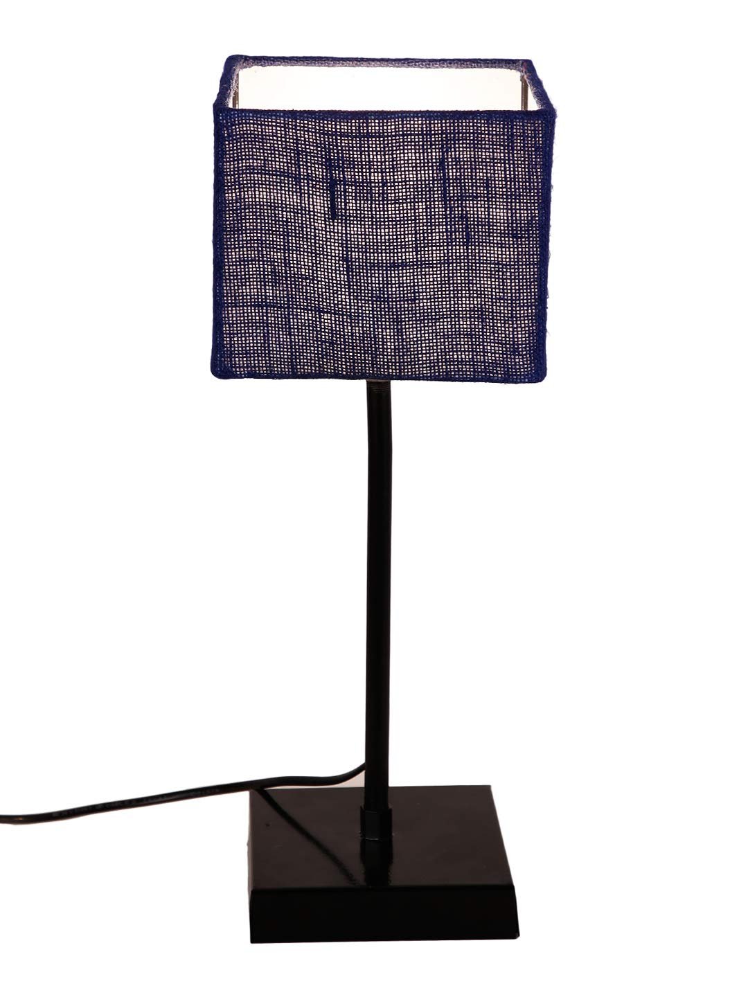Square Blue Jute Shade Table Lamp with Iron Base