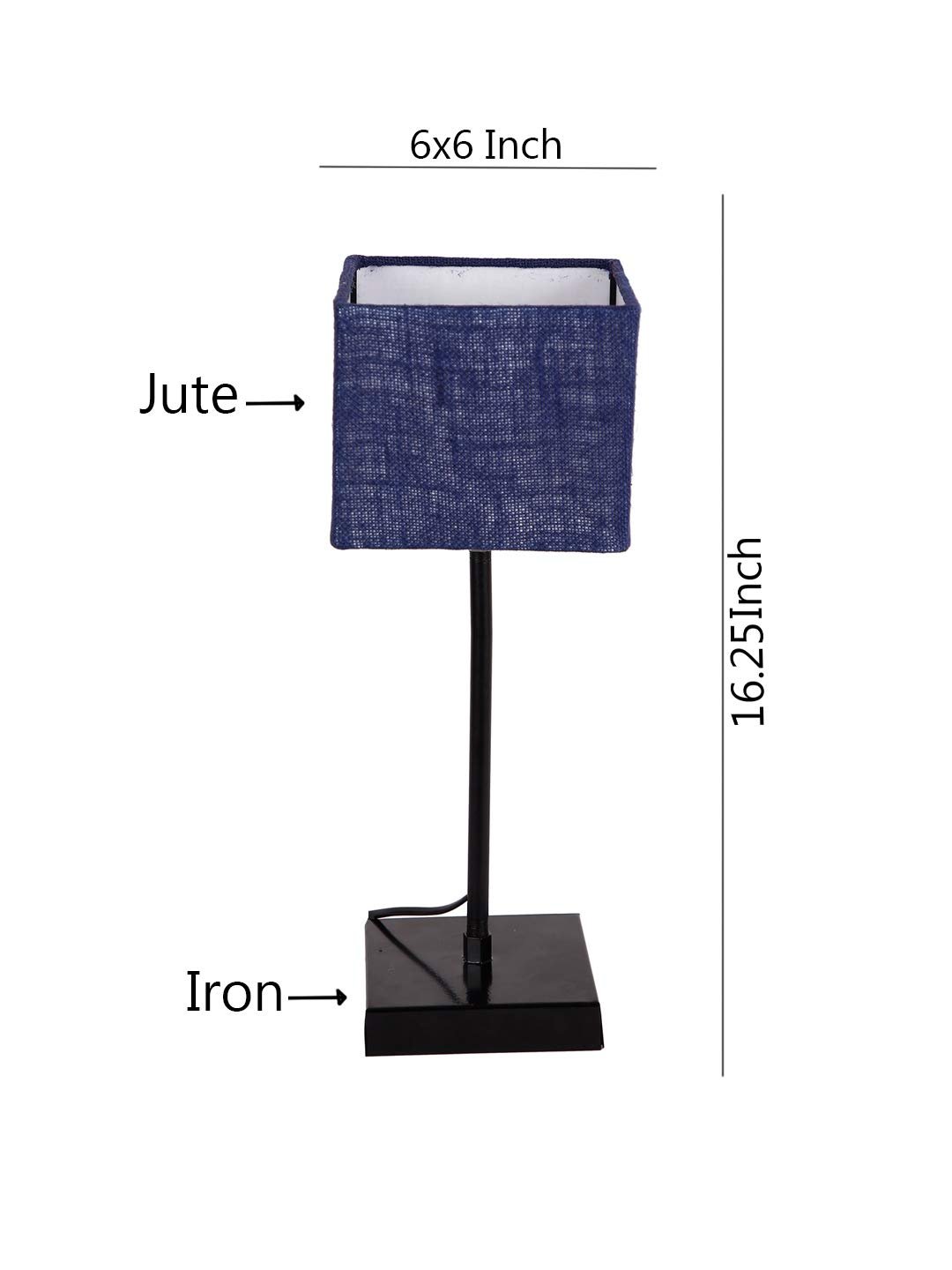 Square Blue Jute Shade Table Lamp with Iron Base