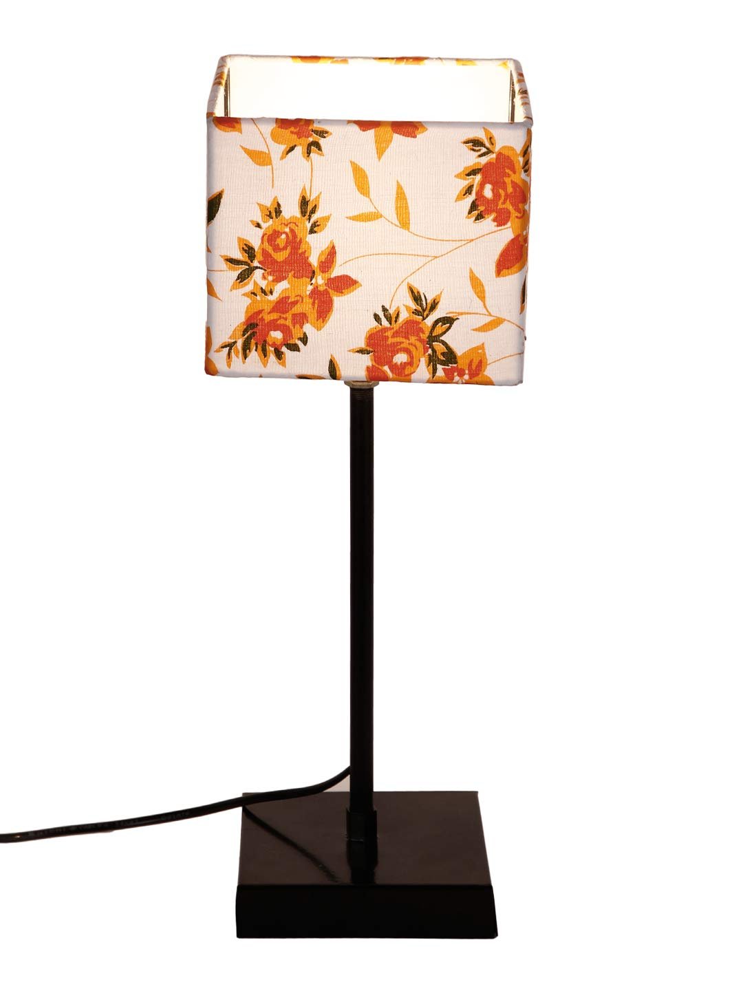 Square Multicolor Cotton Shade Table Lamp with Iron Base
