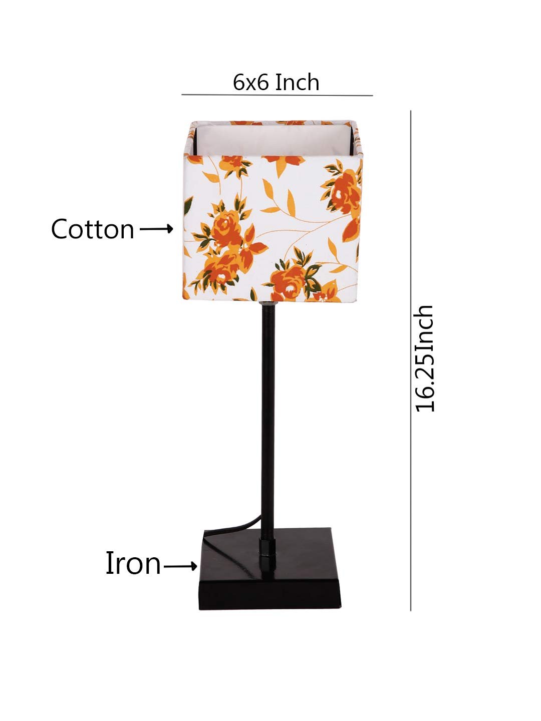 Square Multicolor Cotton Shade Table Lamp with Iron Base