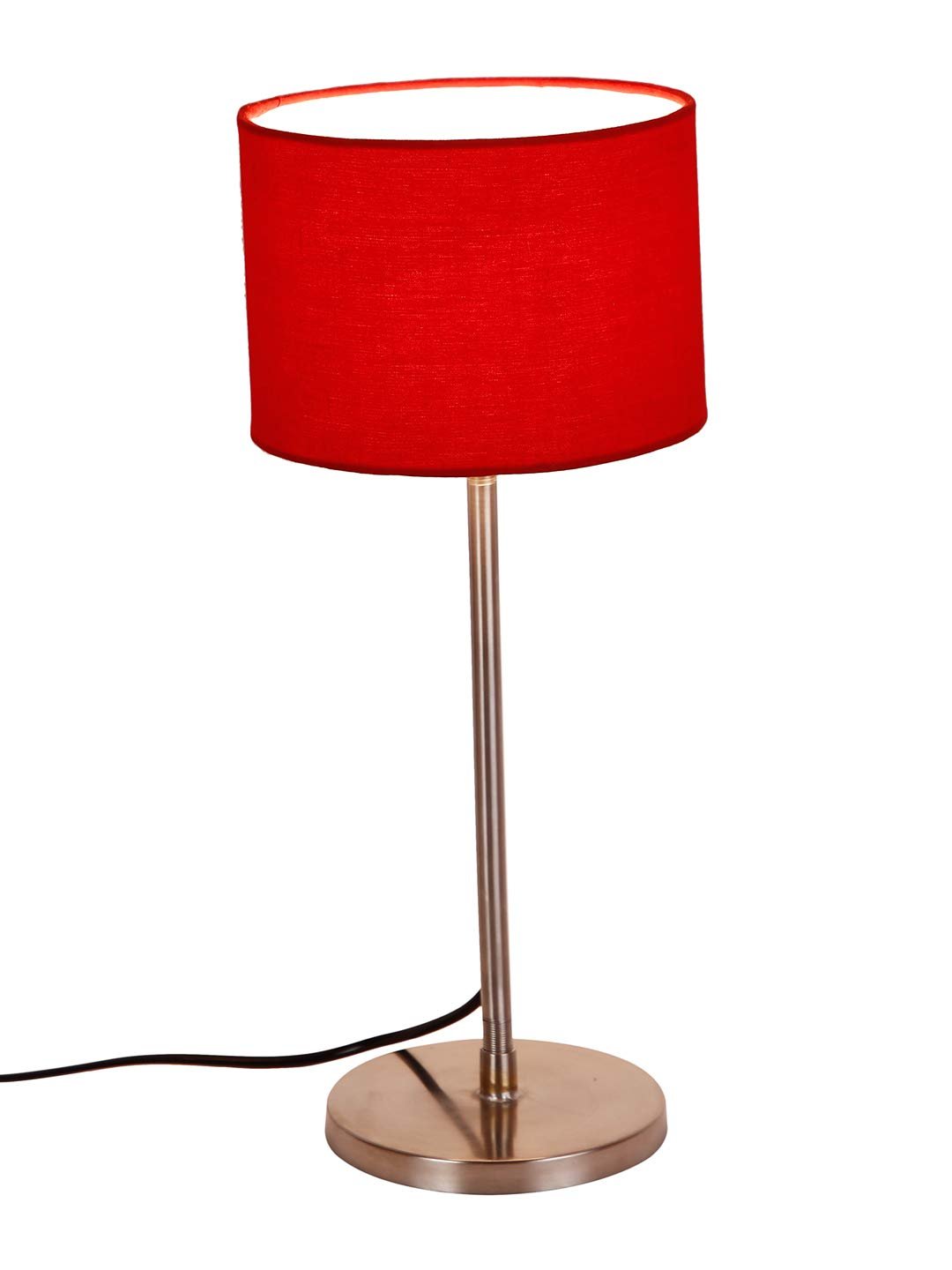 Drum Red Cotton Shade Table Lamp with Steel Base