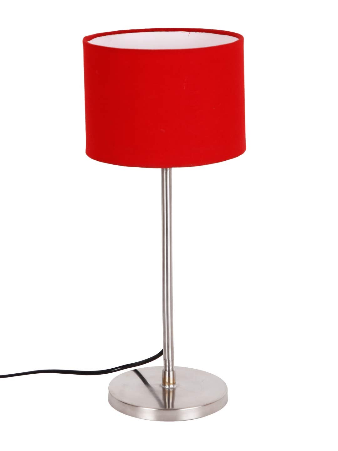 Drum Red Cotton Shade Table Lamp with Steel Base