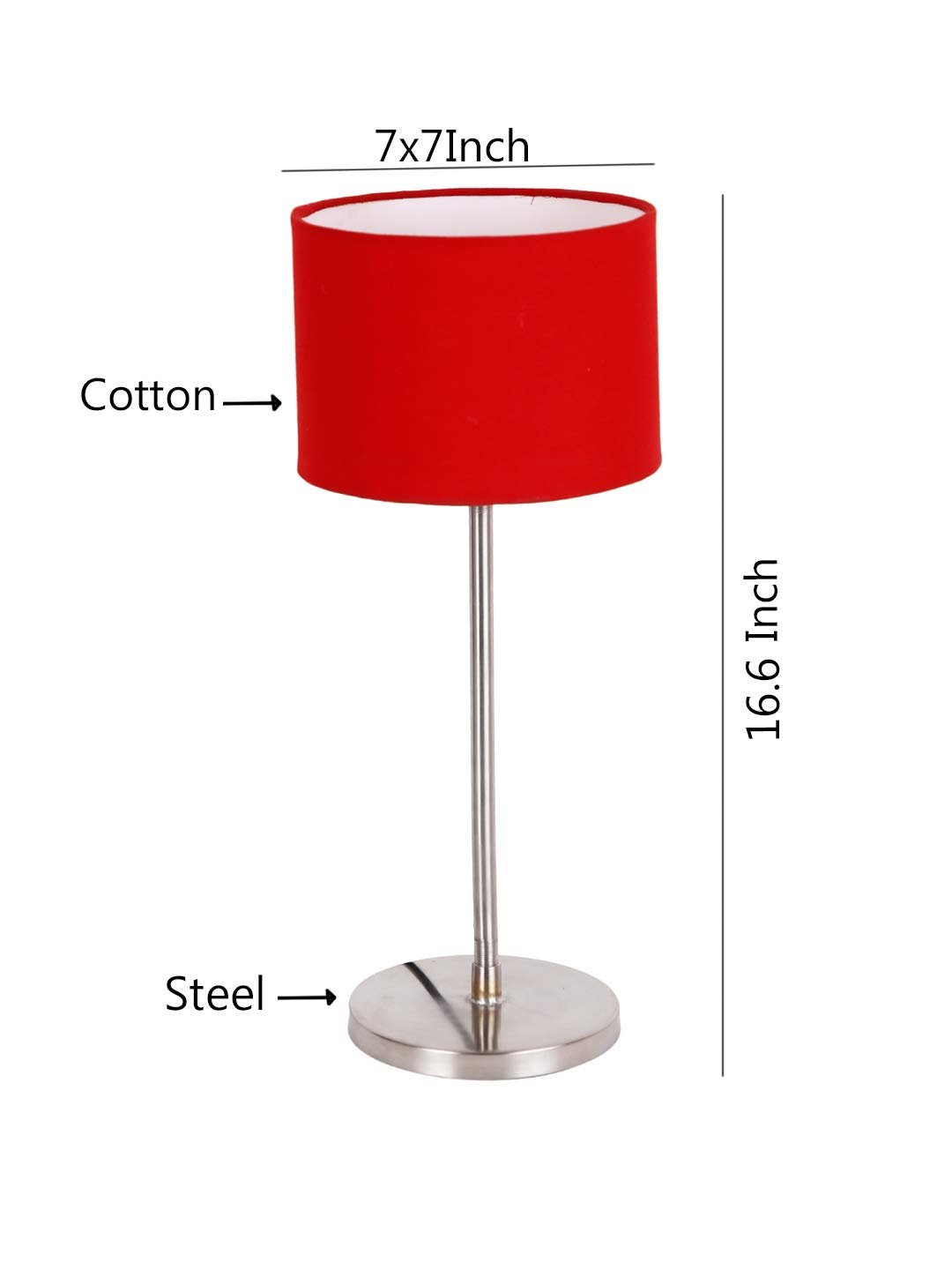Drum Red Cotton Shade Table Lamp with Steel Base