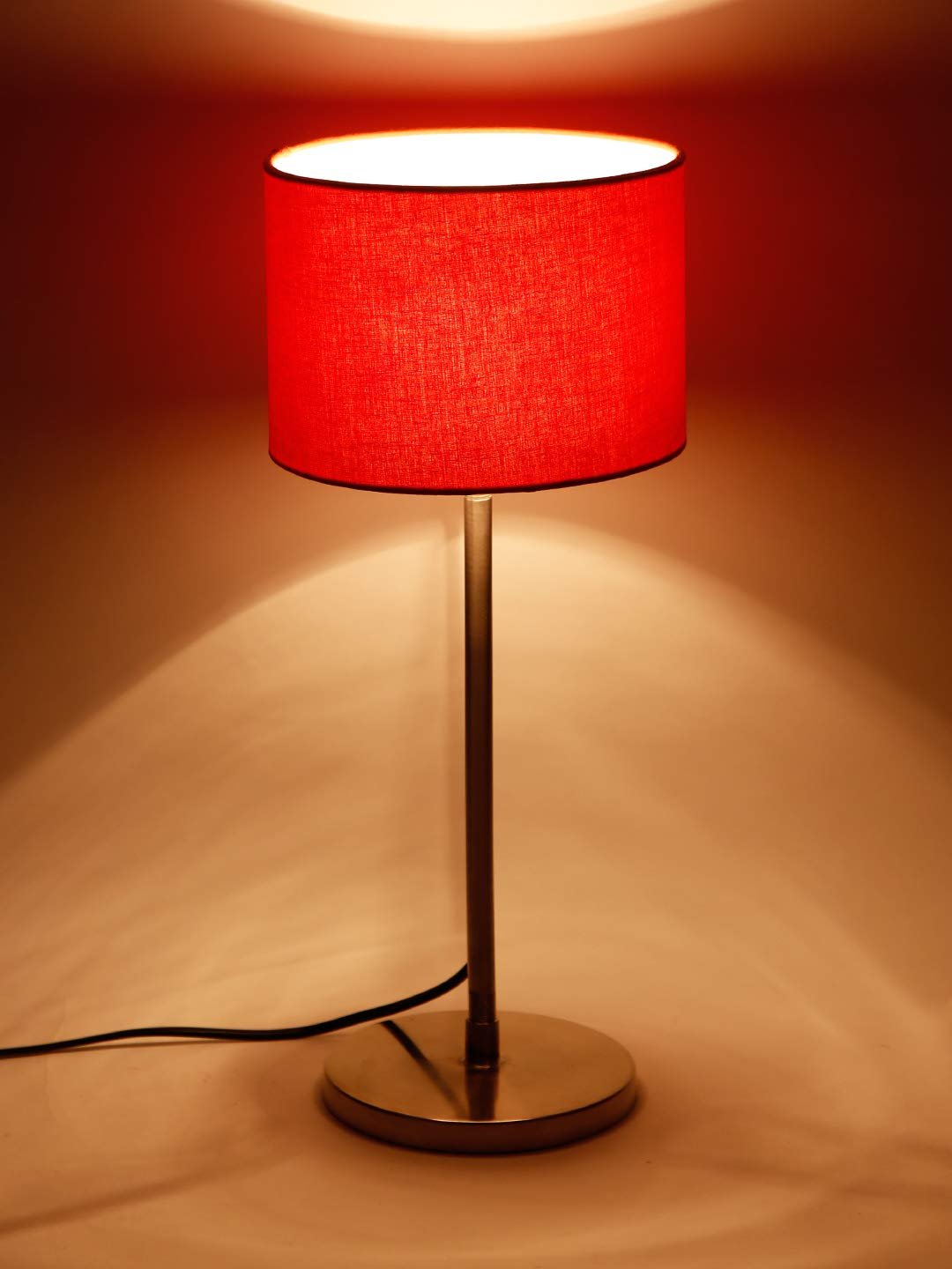 Drum Orange Cotton Shade Table Lamp with Steel Base