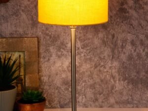 Drum Yellow Cotton Shade Table Lamp with Steel Base