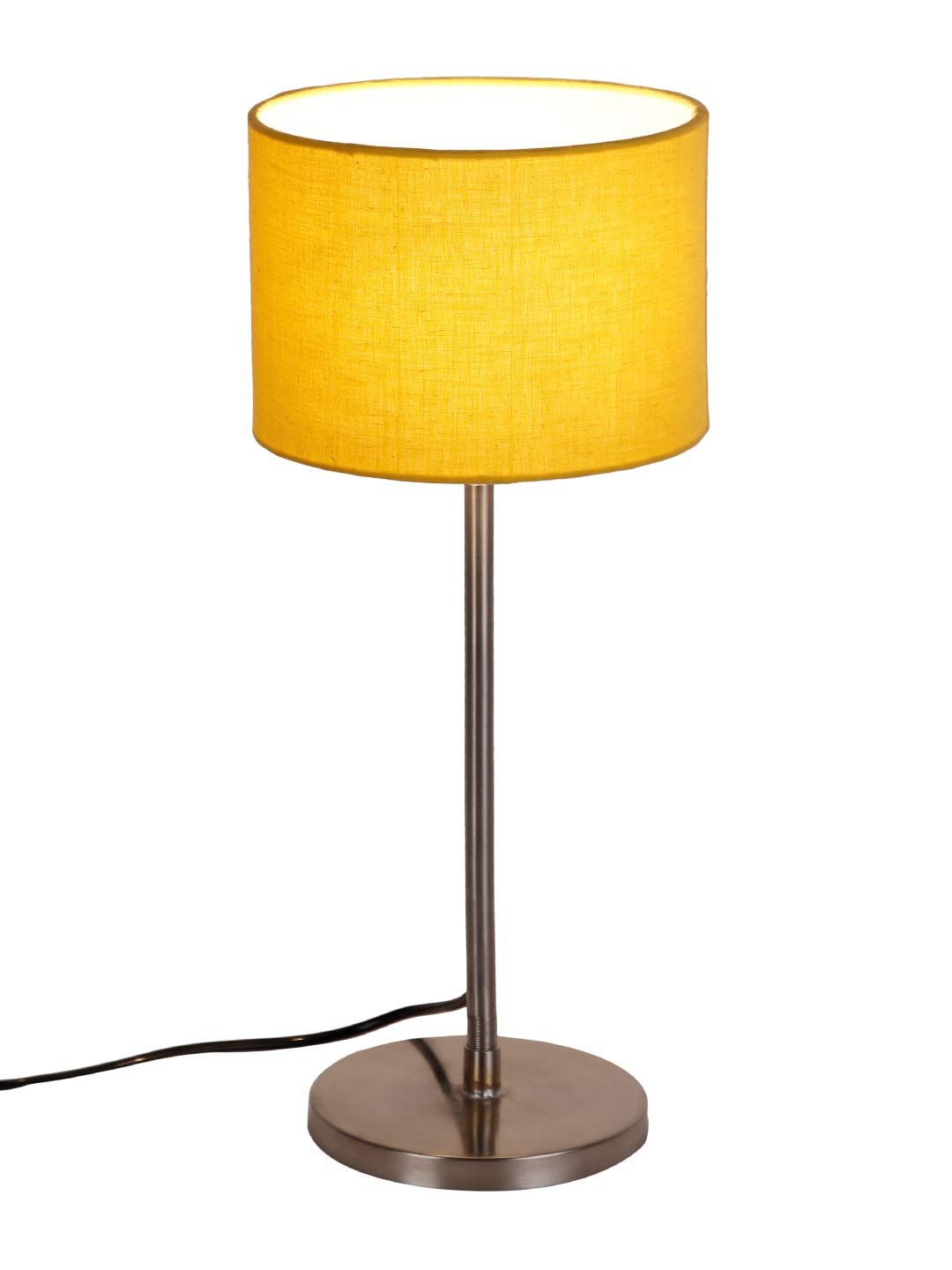 Drum Yellow Cotton Shade Table Lamp with Steel Base