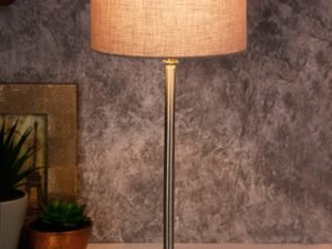 Drum Grey Cotton Shade Table Lamp with Steel Base