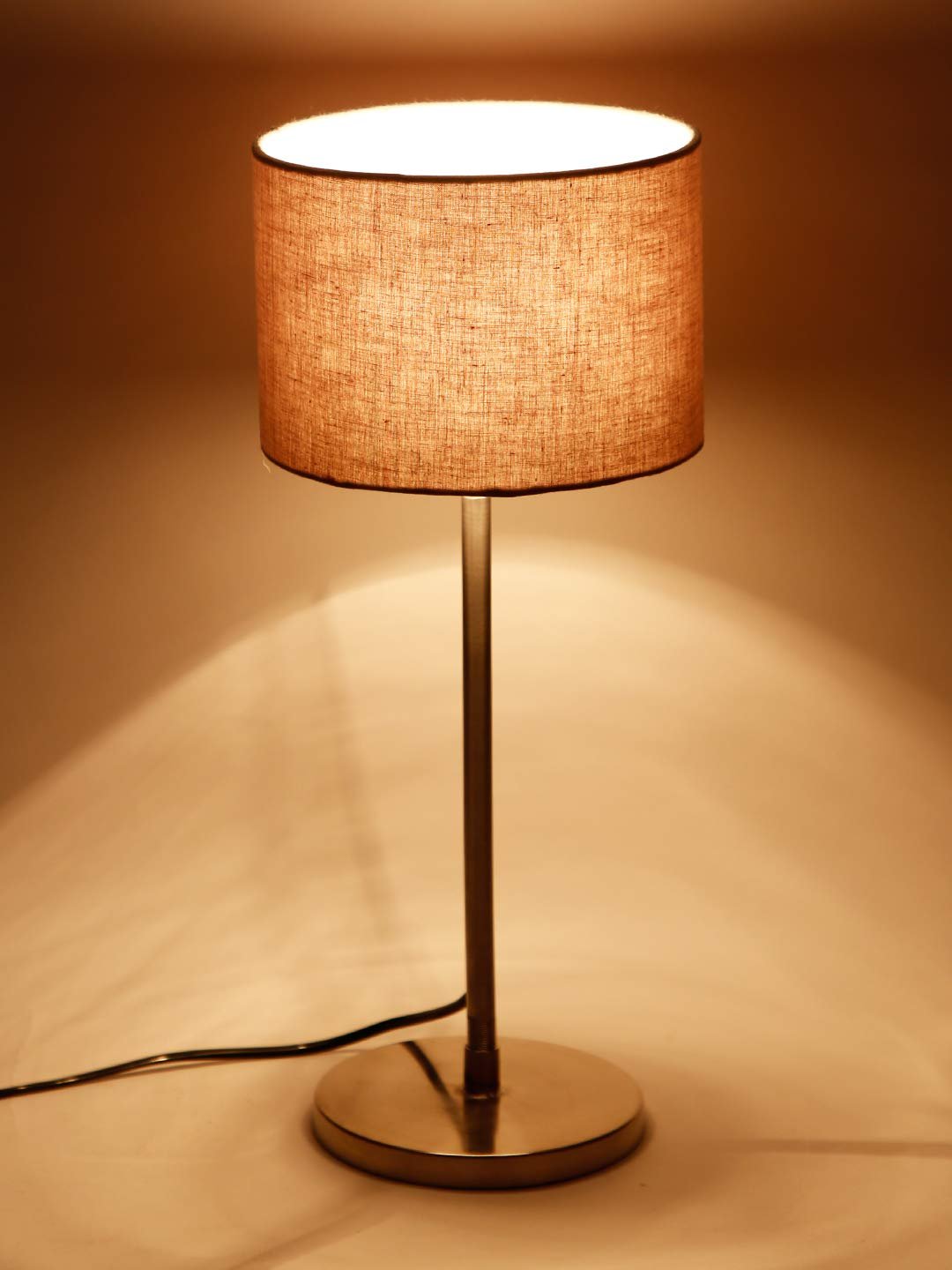 Drum Grey Cotton Shade Table Lamp with Steel Base