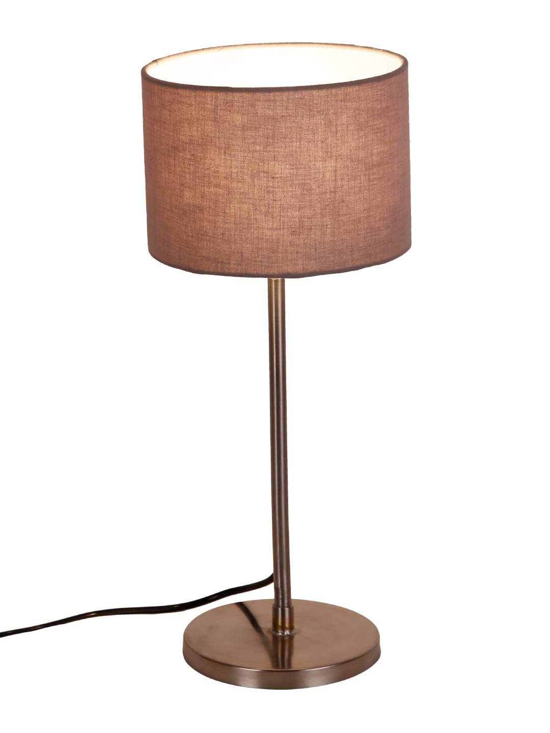 Drum Grey Cotton Shade Table Lamp with Steel Base