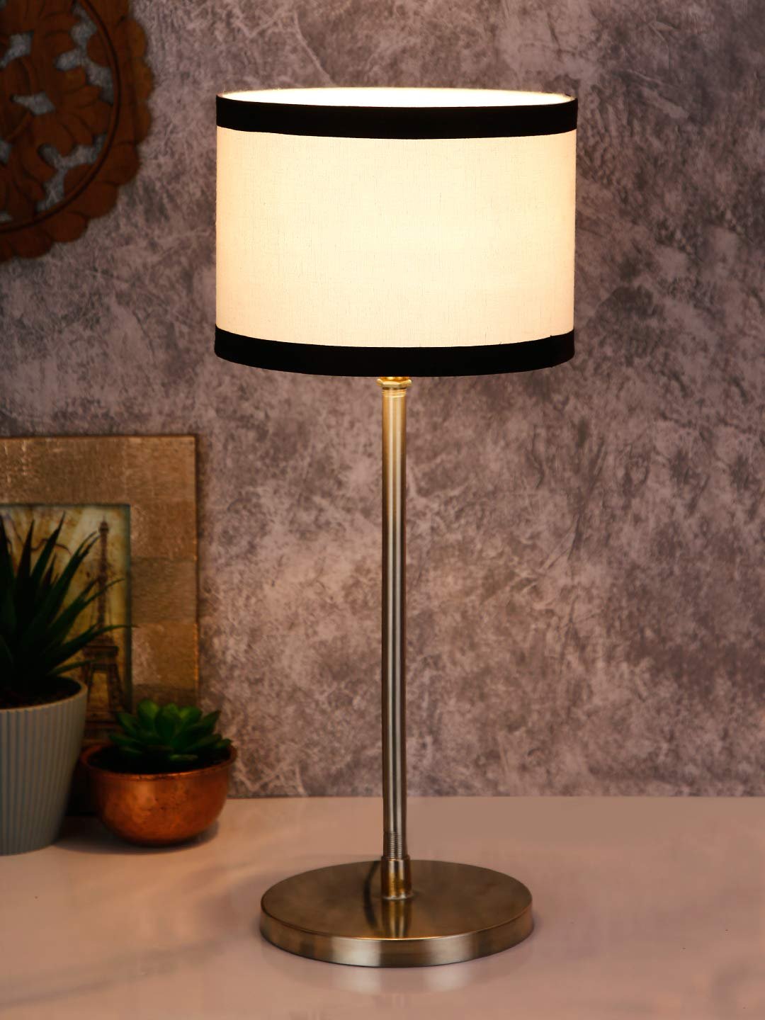 Drum Multicolor Cotton Shade Table Lamp with Steel Base