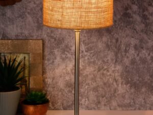 Drum Beige Jute Shade Table Lamp with Steel Base