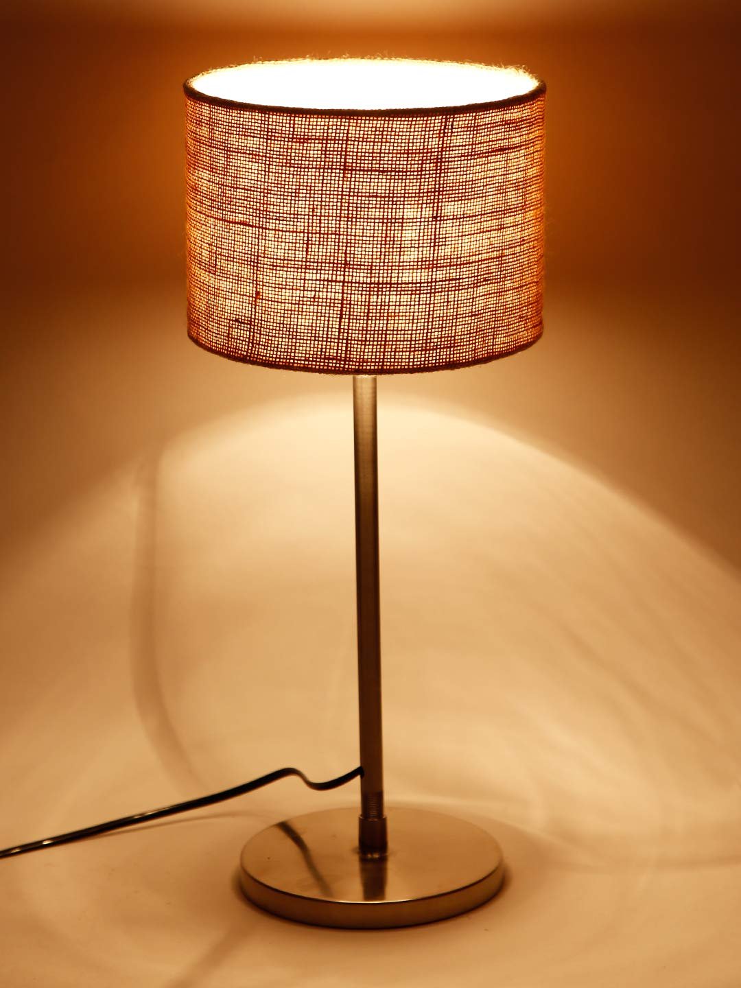 Drum Beige Jute Shade Table Lamp with Steel Base