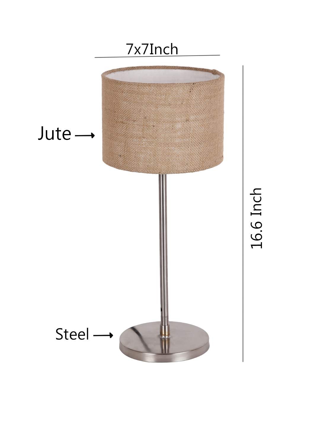 Drum Beige Jute Shade Table Lamp with Steel Base