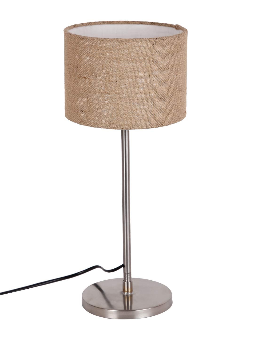 Drum Beige Jute Shade Table Lamp with Steel Base