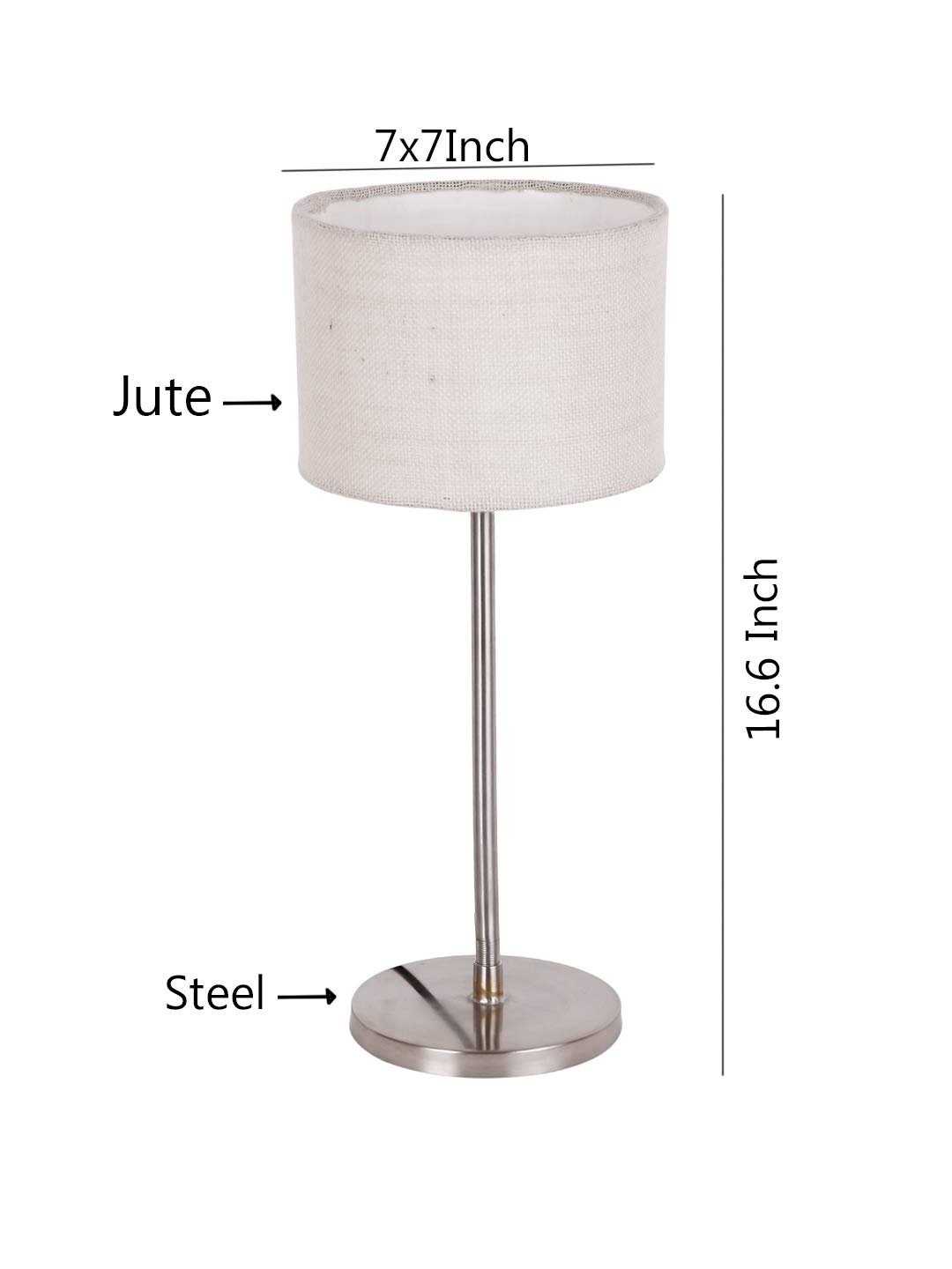 Drum White Jute Shade Table Lamp with Steel Base