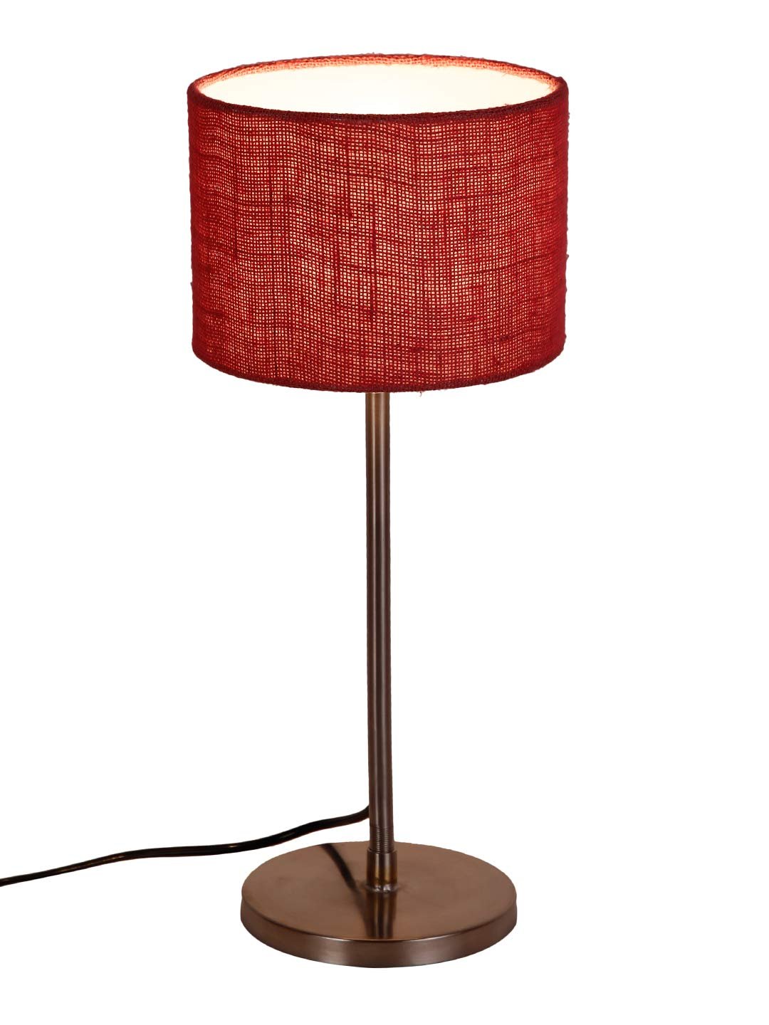 Drum Pink Jute Shade Table Lamp with Steel Base