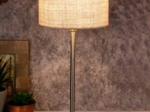Drum Maroon Jute Shade Table Lamp with Steel Base