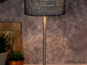 Drum Blue Jute Shade Table Lamp with Steel Base