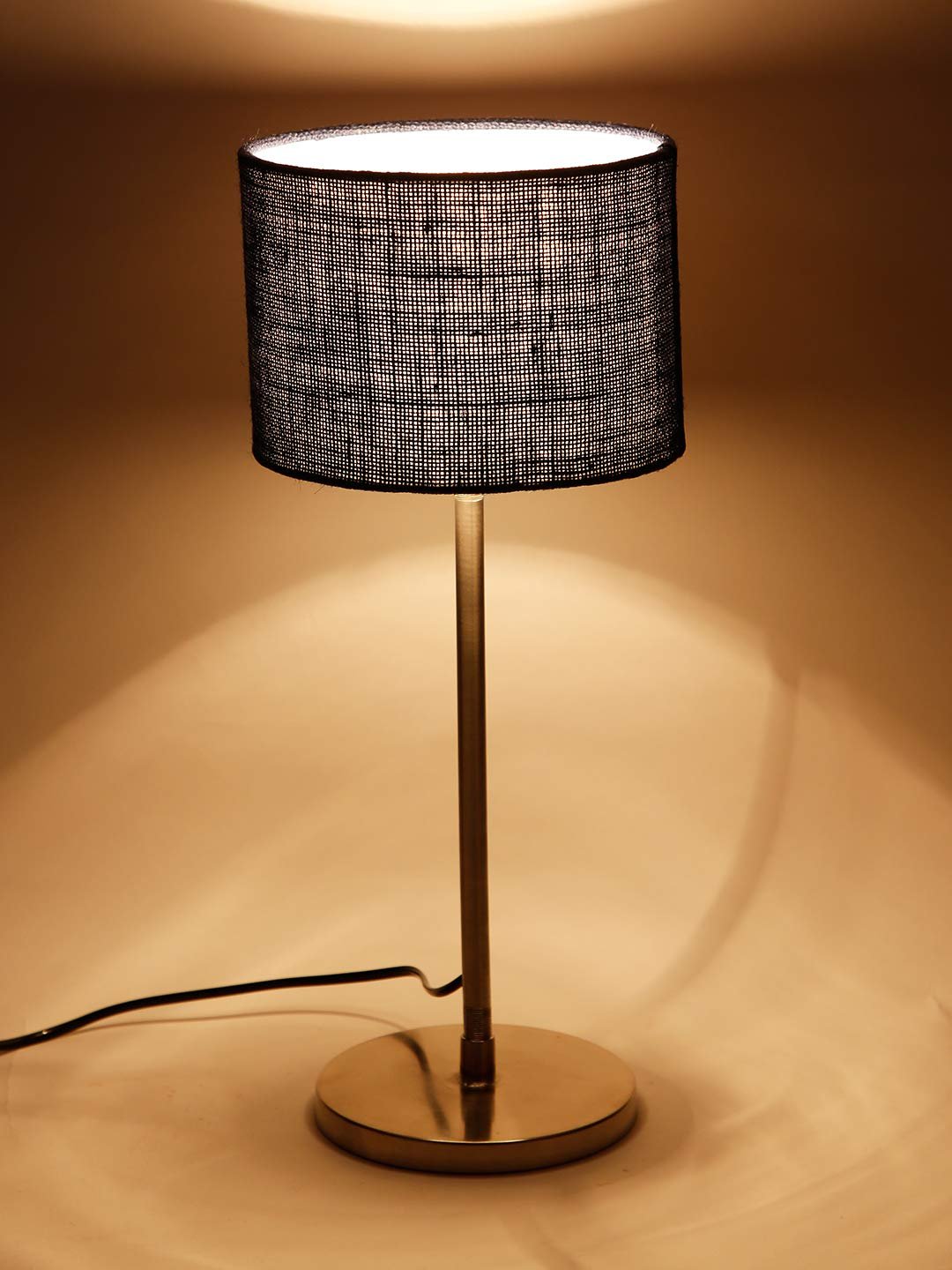 Drum Blue Jute Shade Table Lamp with Steel Base