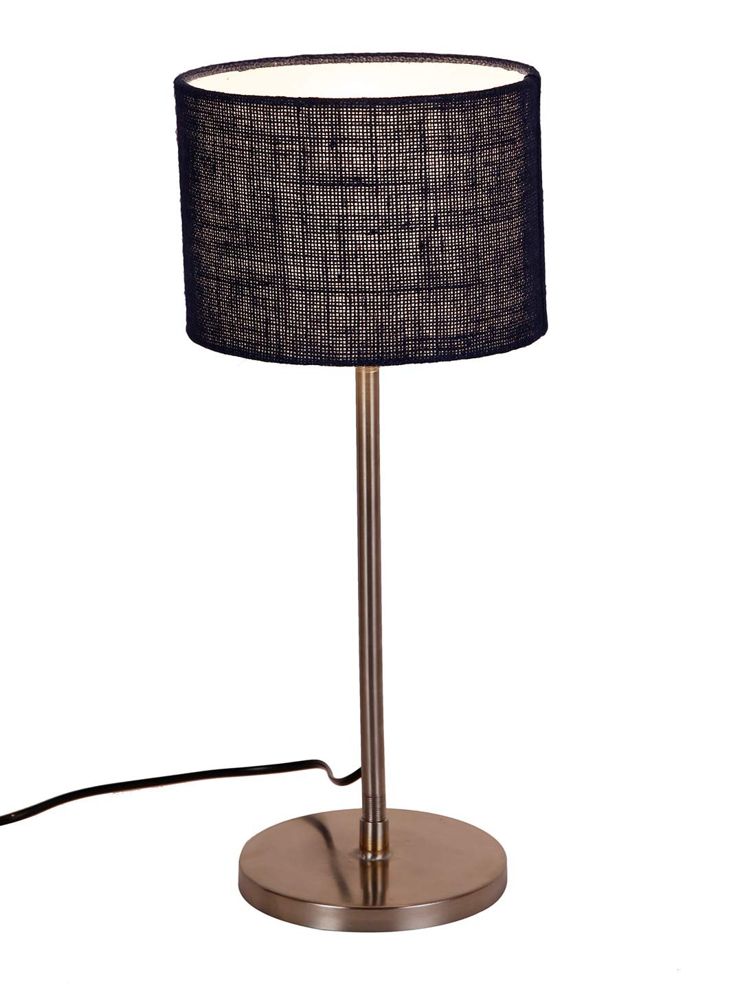 Drum Blue Jute Shade Table Lamp with Steel Base