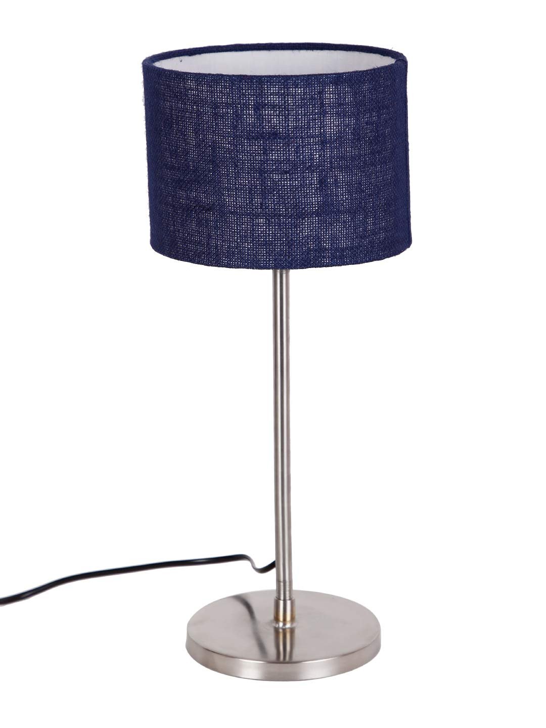 Drum Blue Jute Shade Table Lamp with Steel Base