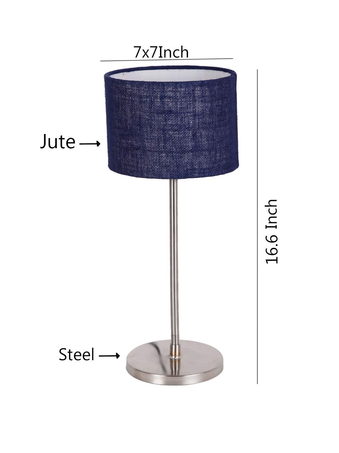 Drum Blue Jute Shade Table Lamp with Steel Base