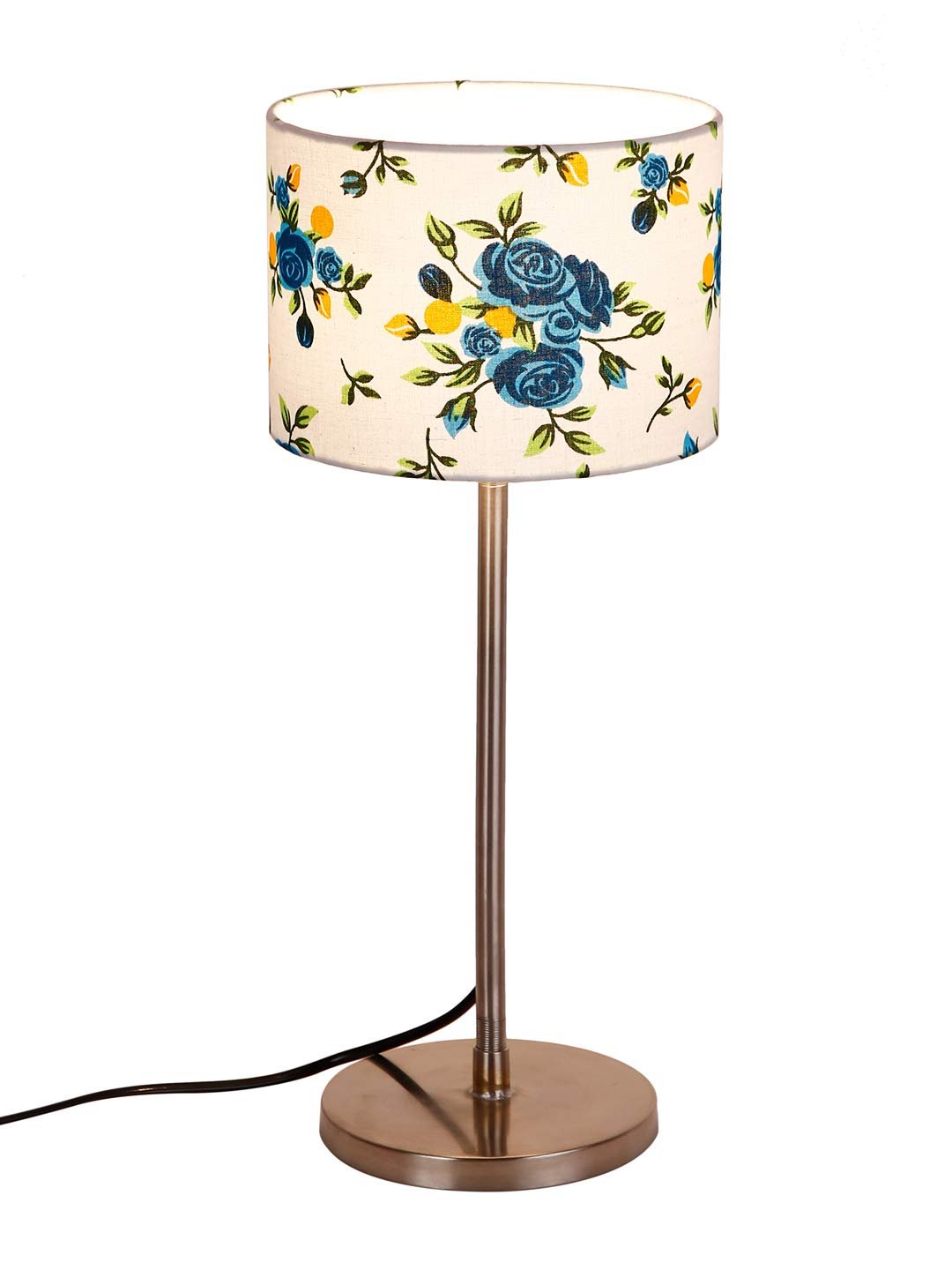 Drum Multicolor Cotton Shade Table Lamp with Steel Base
