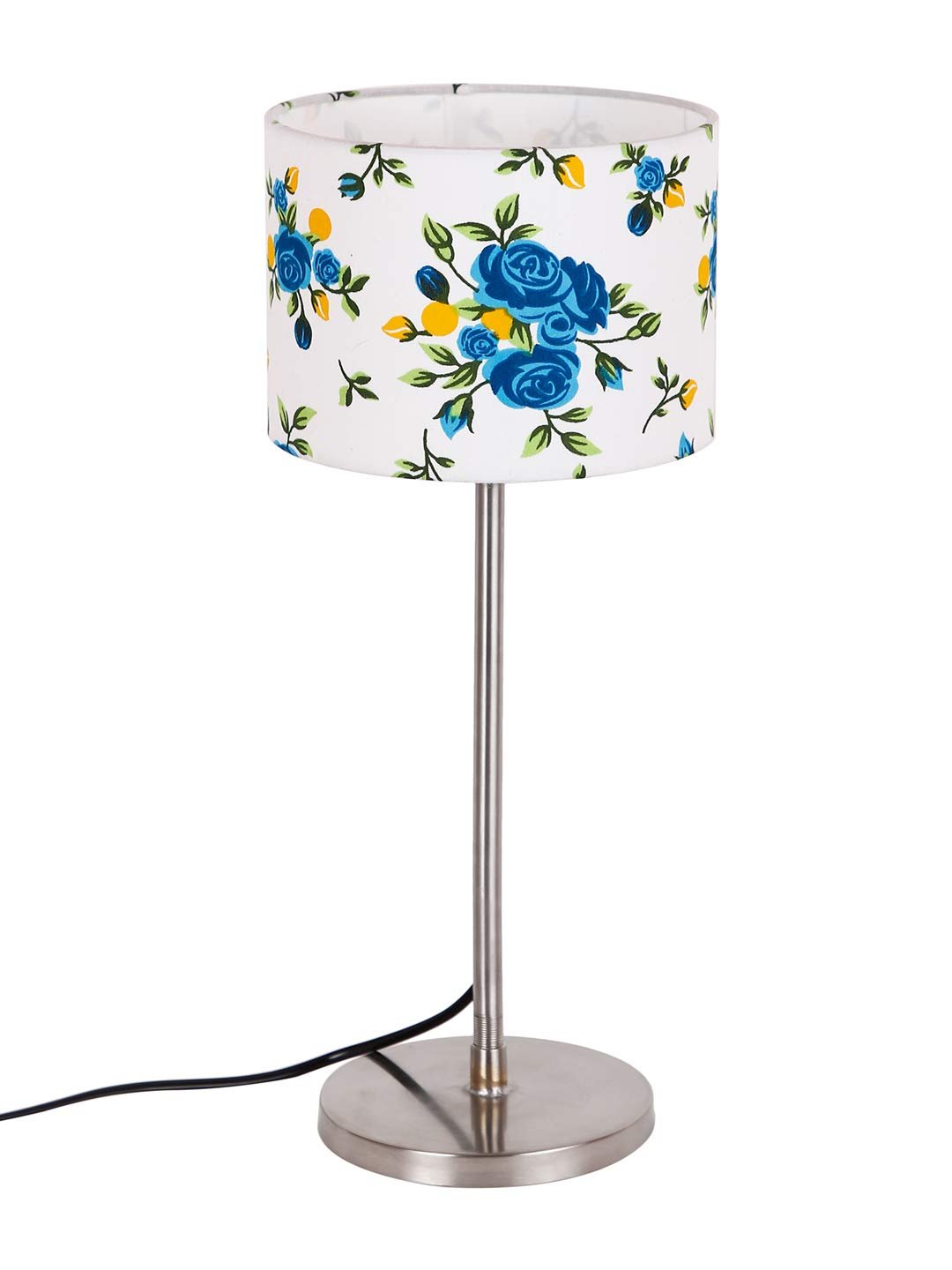 Drum Multicolor Cotton Shade Table Lamp with Steel Base