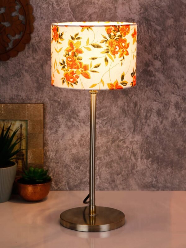 Drum Multicolor Cotton Shade Table Lamp with Steel Base