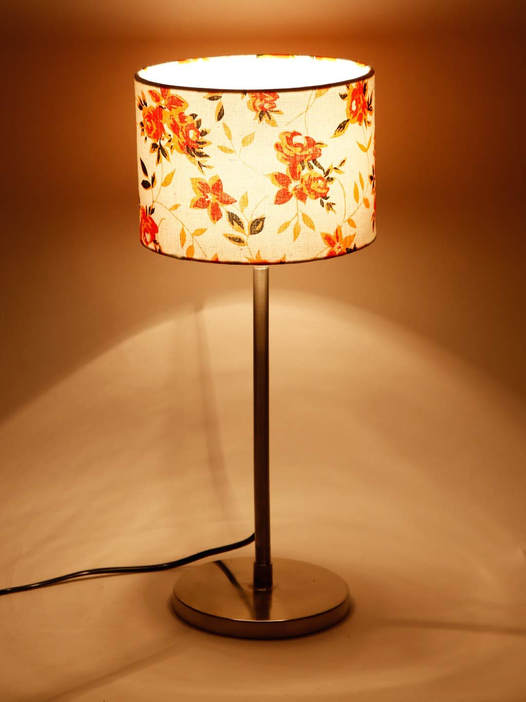 Drum Multicolor Cotton Shade Table Lamp with Steel Base