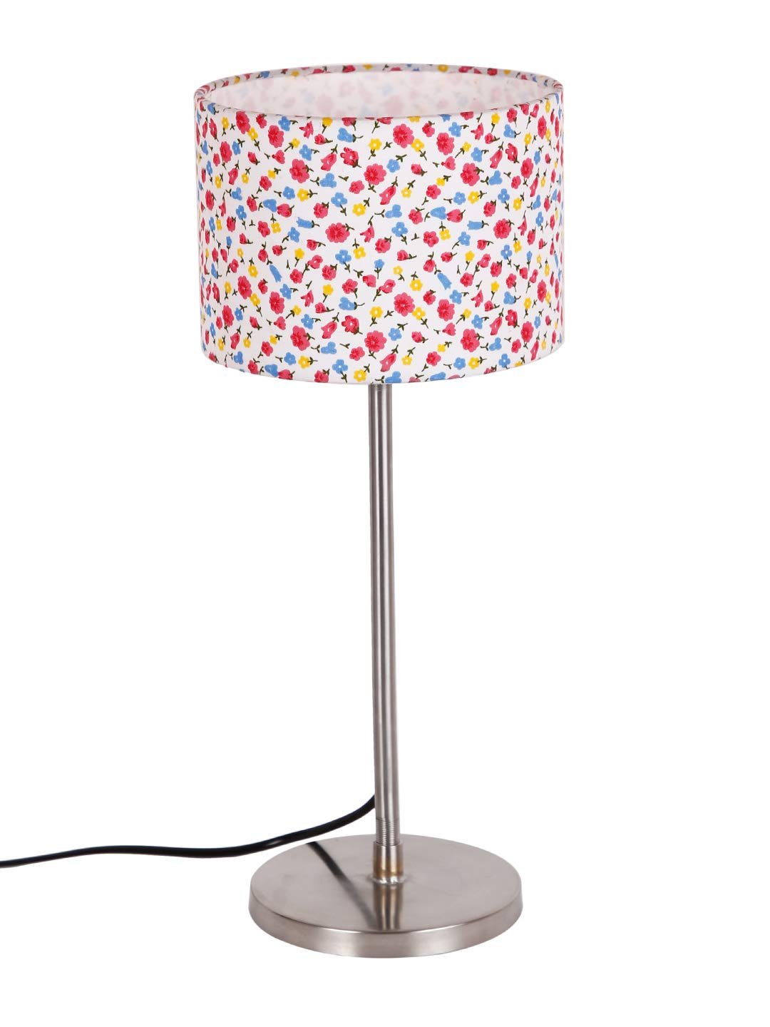 Drum Multicolor Cotton Shade Table Lamp with Steel Base