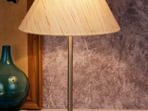 Conical Off White Cotton Shade Table Lamp with Steel Base
