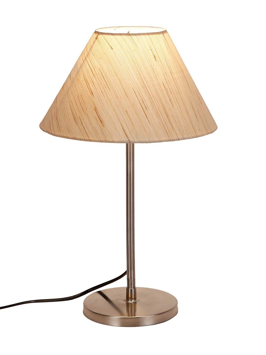 Conical Off White Cotton Shade Table Lamp with Steel Base