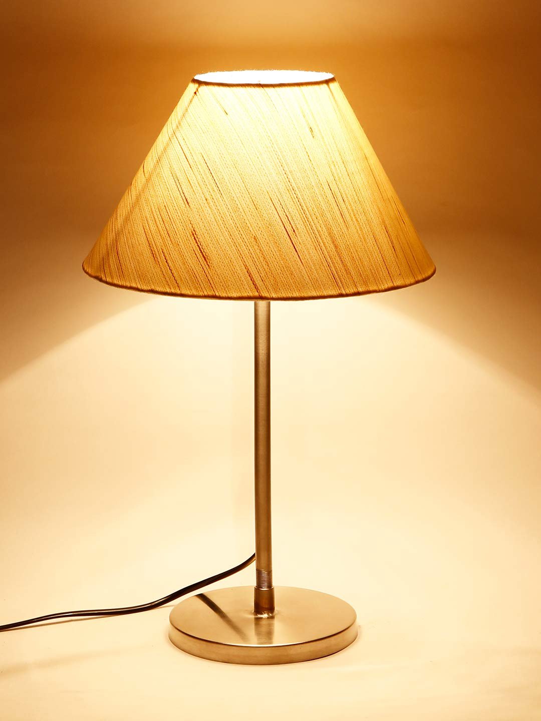 Conical Off White Cotton Shade Table Lamp with Steel Base