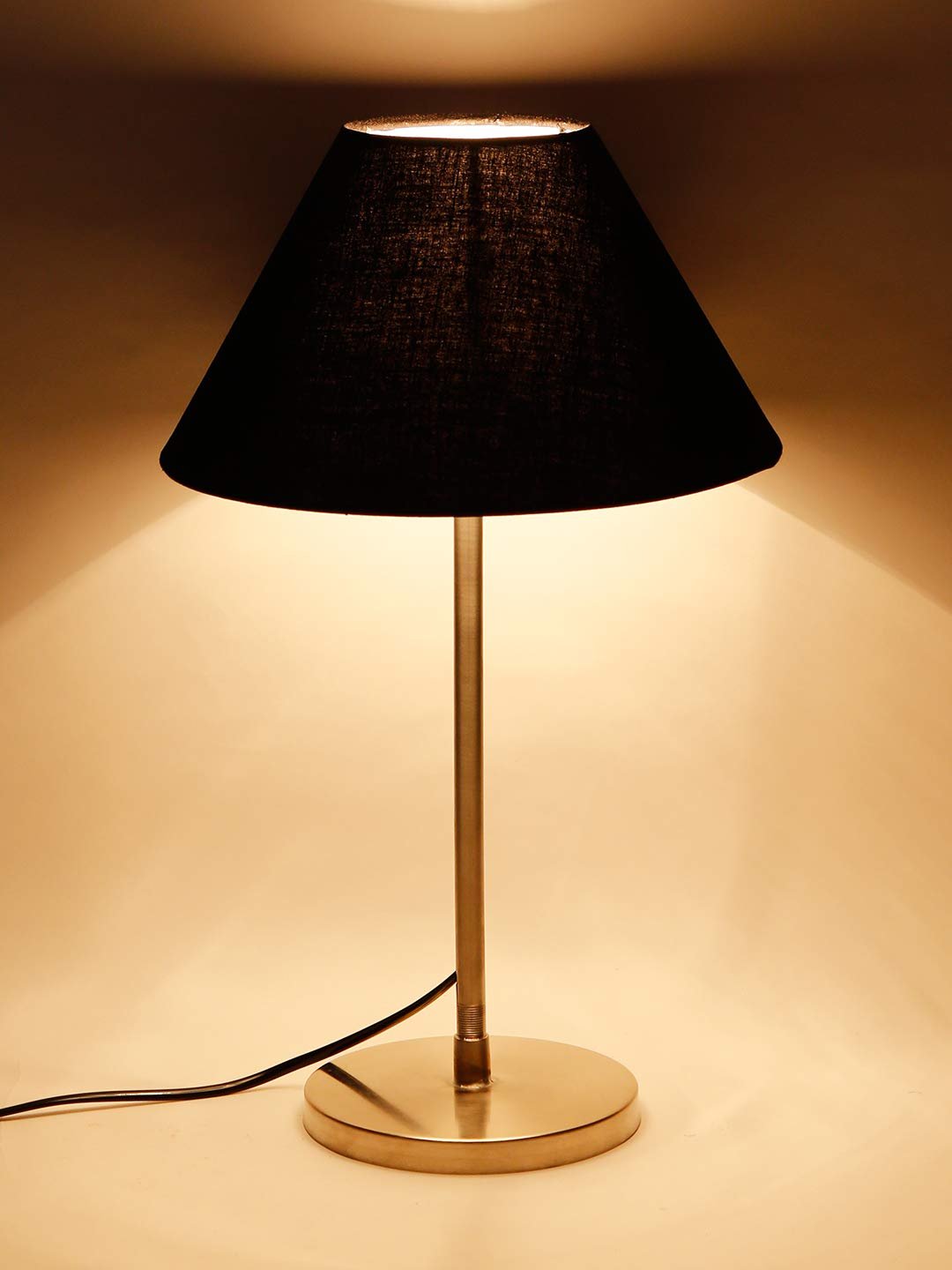 Conical Black Cotton Shade Table Lamp with Steel Base